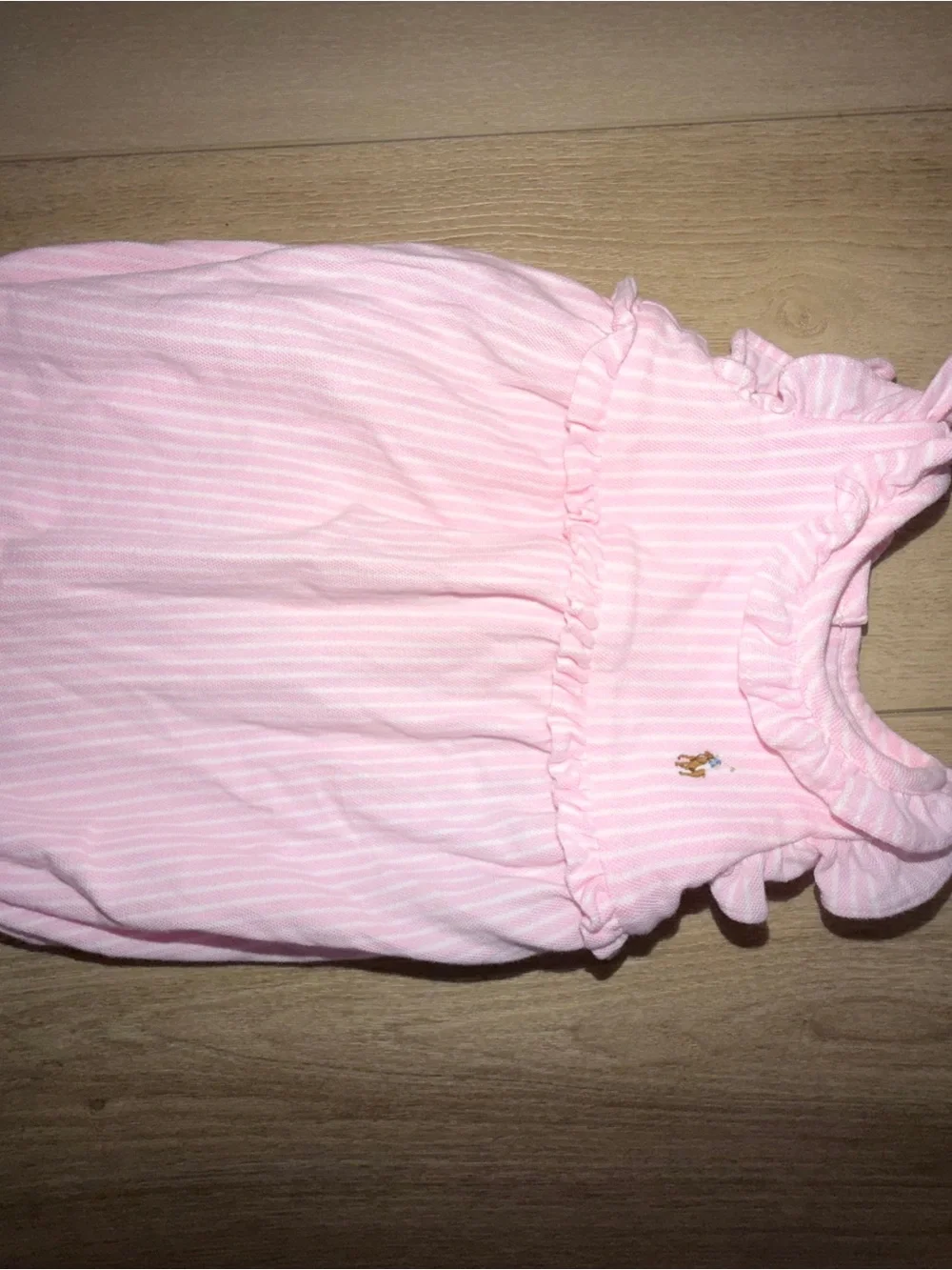 Ralph Lauren Light Pink Striped Baby Bubble Romper
